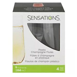 Sensations Champagne Flutes Plastic 4 Count 9 Ounce Clear Stemless Disposable‎